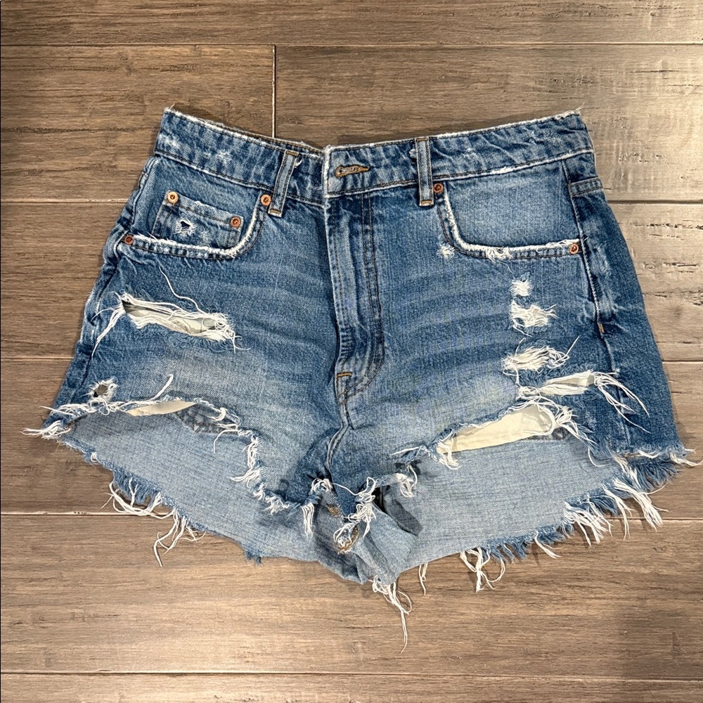 Zara Blue Distressed Jean Shorts
